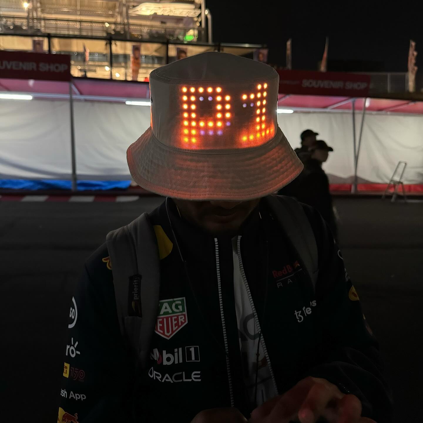 LED bucket hat in action at the Japanese Grand Prix